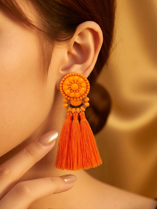 Jewelry - Orange Tassel Drop Earrings Approx 3"